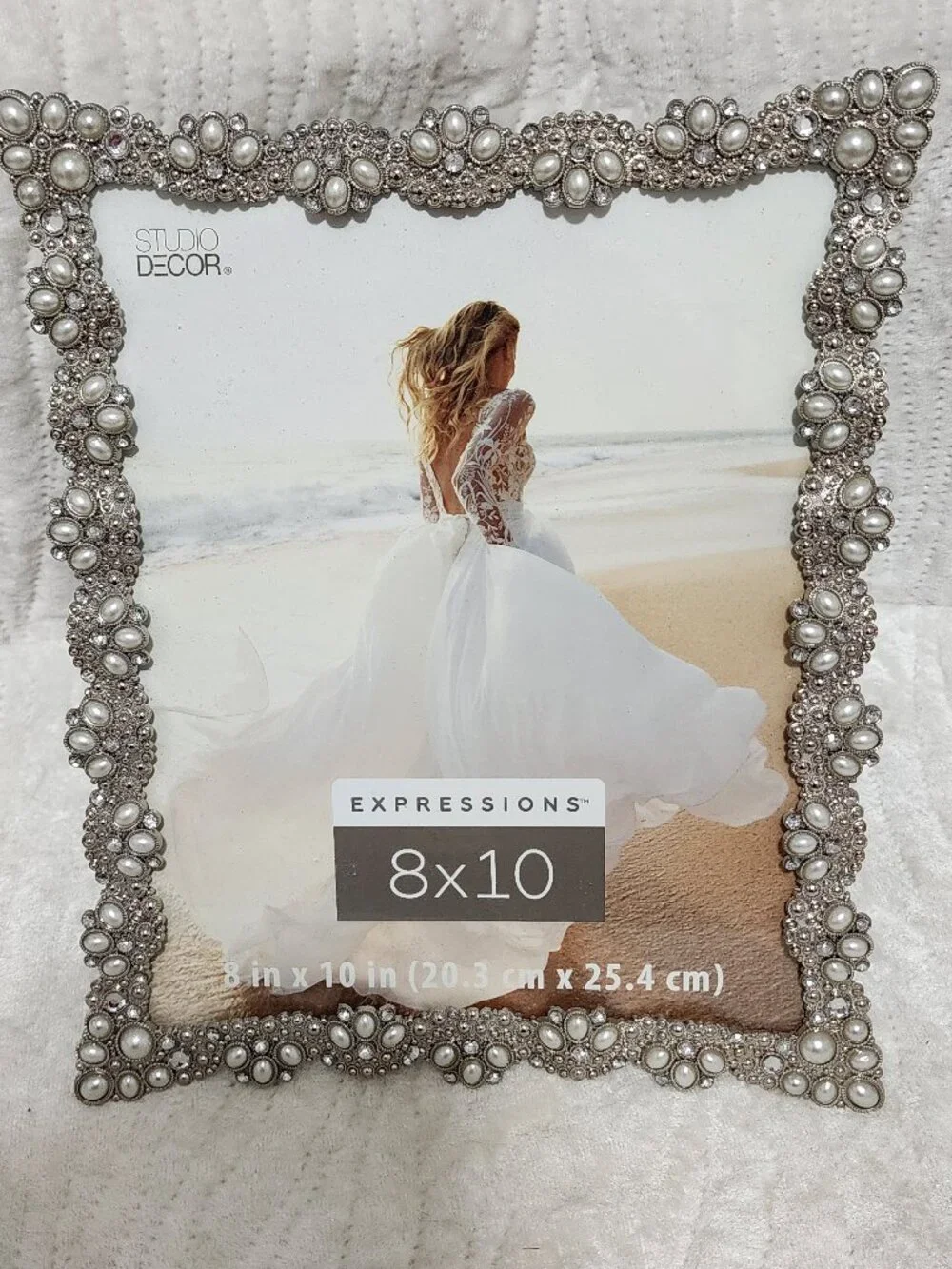Enhanced Picture Frames Set Of Two, Pearls and Rhinestone 8" x 10", and 2" x 3" - Picture 2 of 6